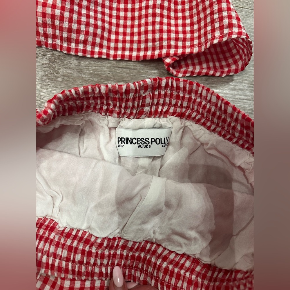 Red White Princess Polly Gingham Two Piece Tie Back Crop Top Shorts Set - Picture 4 of 4